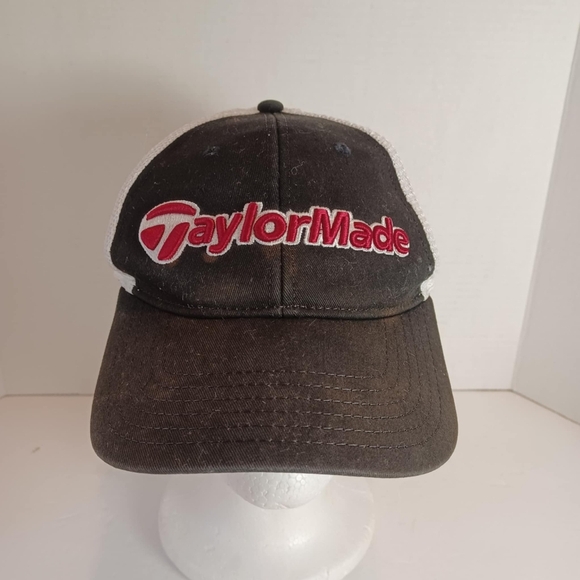 TaylorMade Embroidered Snapback Black White Mesh Back Adult Hat Golf Cap Trucker - Picture 1 of 6